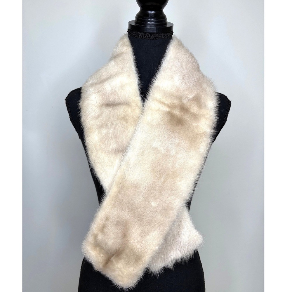 Vintage Mid Century Ivory Mink Fur Collar Scarf Bridal Wedding Wrap Winter Bride